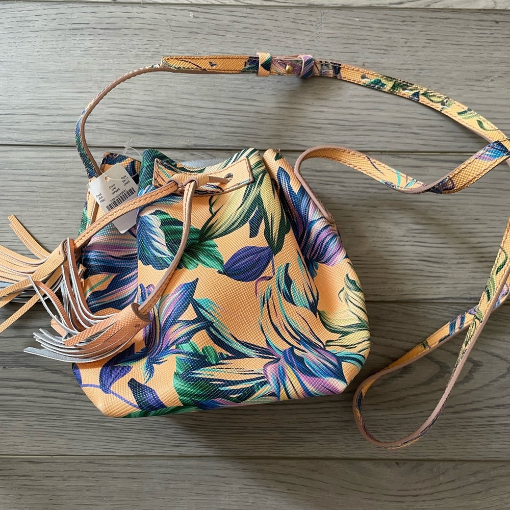 JCrew Mini Bucket Bag Peach Tropical Floral New With Tags